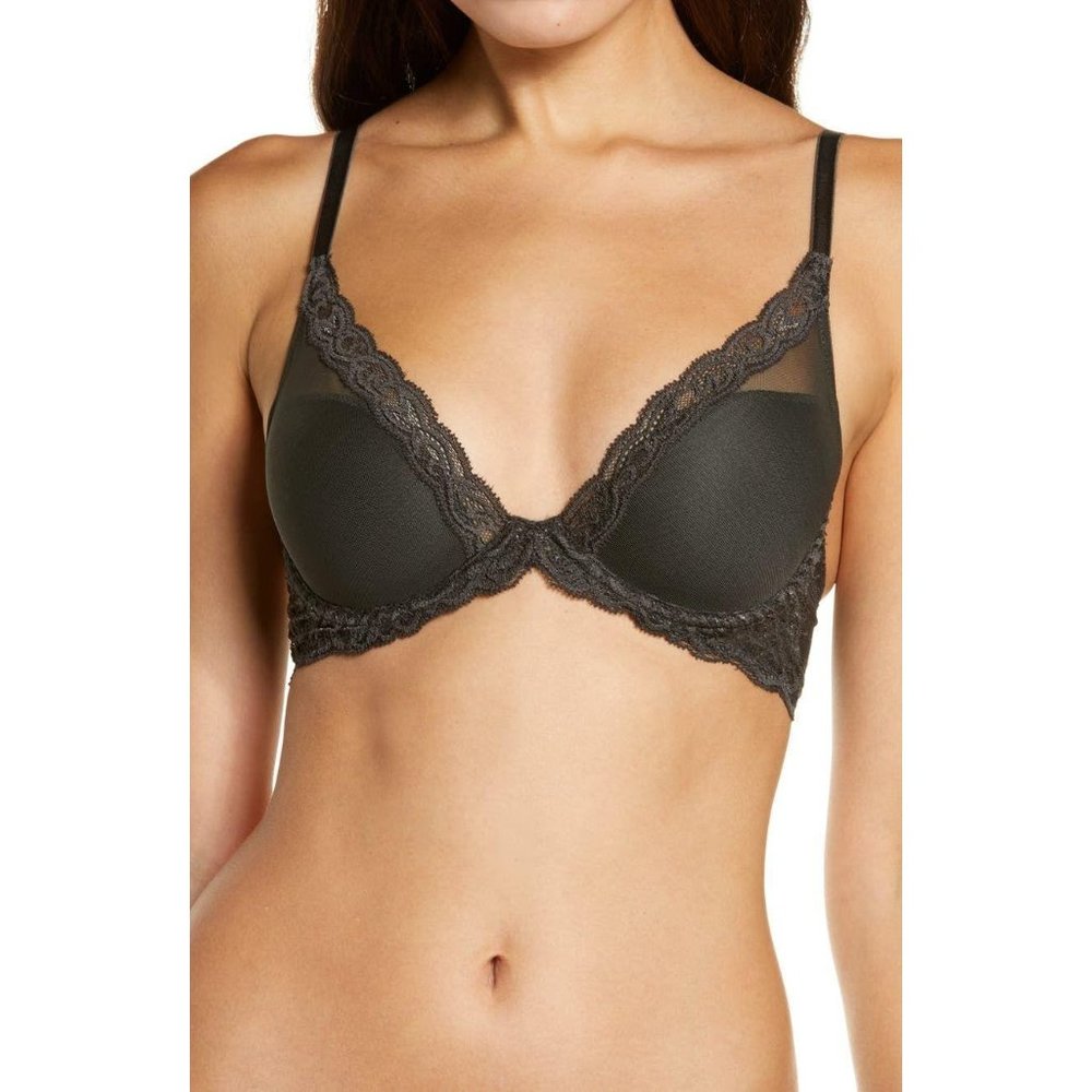 🆕 NATORI Feathers UW T-Shirt Plunge Bra Gray 34DDD #730023